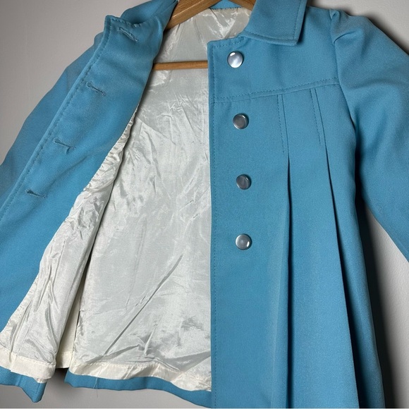 Vintage 1960s Toddler Sky Blue Button Front Pleated Dress Coat Size 4 (4T) - Picture 6 of 7